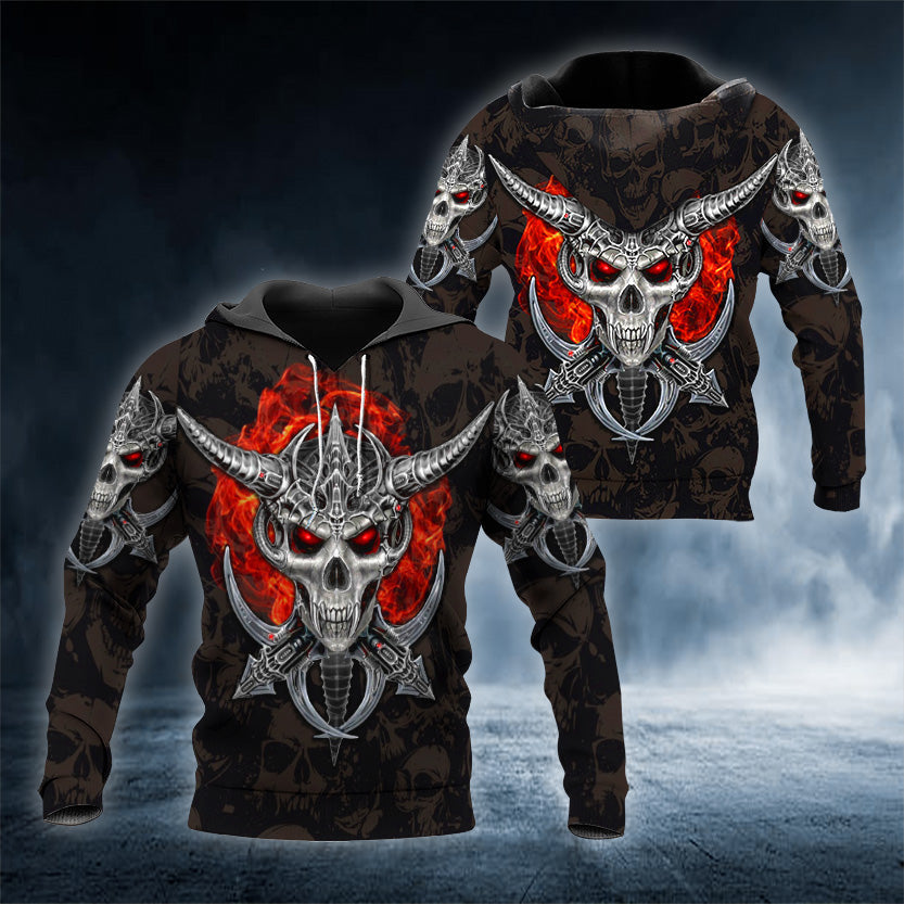 Cyborg Viking Skull 3D All Over Printed Unisex Hoodie US Size