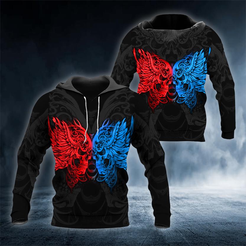 Red Blue Couple Skull 3D All Over Printed US Unisex Size Hoodie