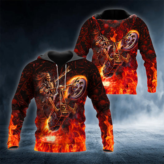 Hell Rider Fire Skull 3D All Over Printed Unisex Hoodie US Size