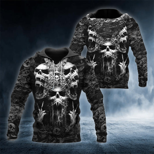 Black White Ghost Butterfly Skull 3D All Over Printed Unisex Hoodie US Size