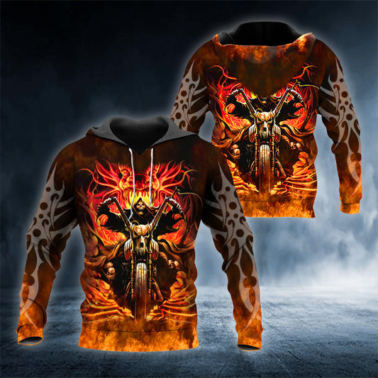 Grim Reaper Ghost Rider Fire Skull 3D All Over Printed Unisex Hoodie US Size