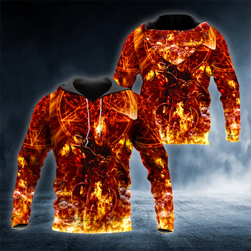 Cool Ghost Rider Fire Skull 3D All Over Printed Unisex Hoodie US Size