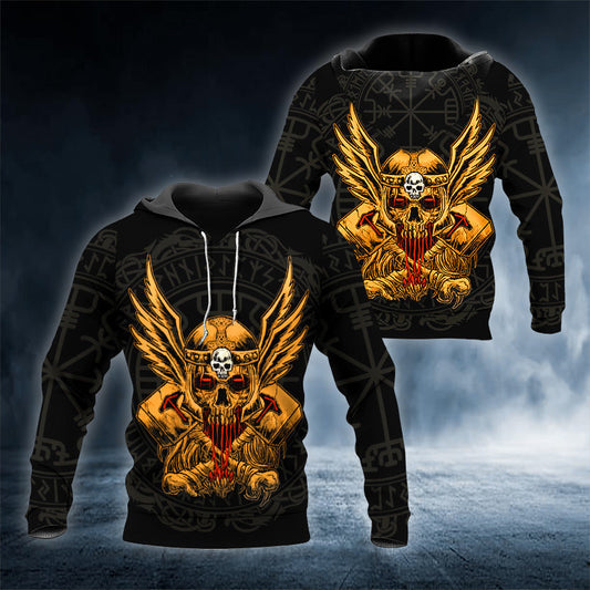 Gold Viking King Skull 3D All Over Printed Unisex Hoodie US Size