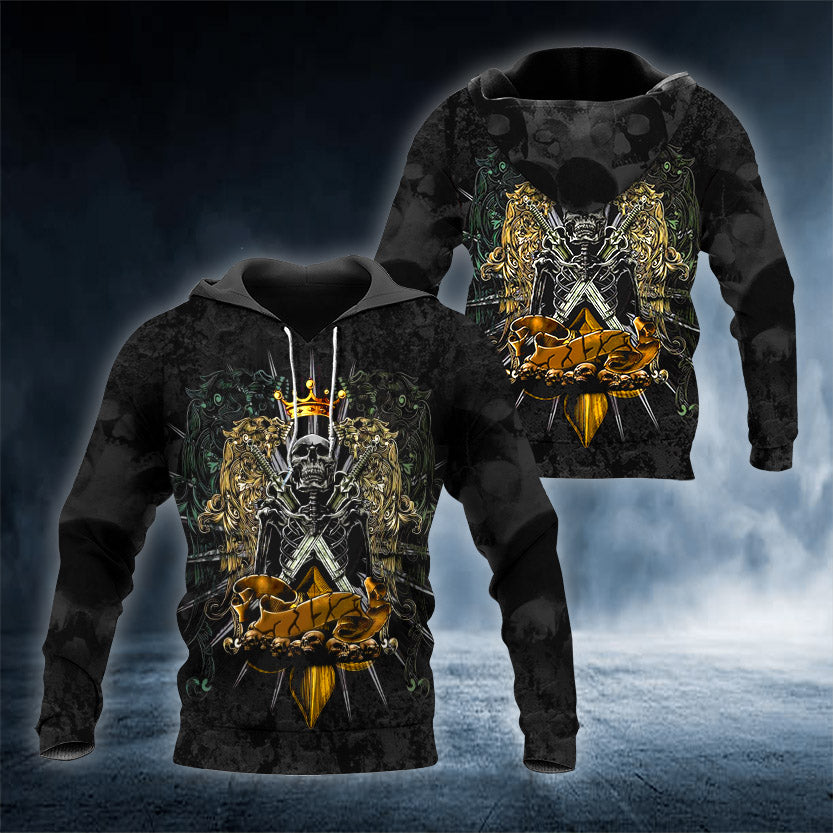 Skeleton King On Throne Skull 3D All Over Printed Unisex Hoodie US Size