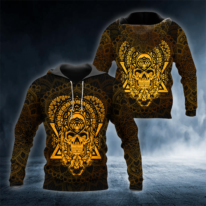 Gold Mandala Sugar Skull Tattoo 3D All Over Printed Unisex Hoodie US Size