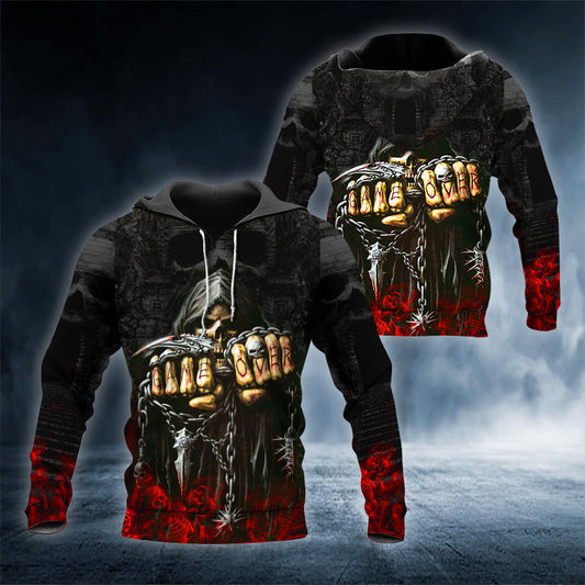 Game Over Skull 3D All Over Printed Unisex Hoodie US Size