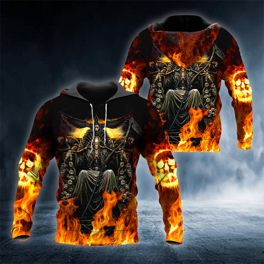 Death Throne Skull 3D All Over Printed Unisex Hoodie US Size