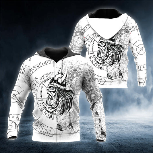 Black White Odin King Of Viking 3D All Over Printed Unisex Hoodie US Size