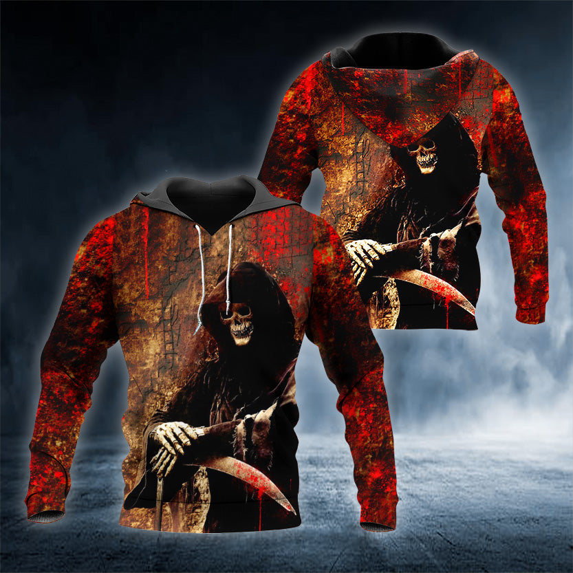 Grim Reaper With Death Scythe Skull 3D All Over Printed Unisex Hoodie US Size