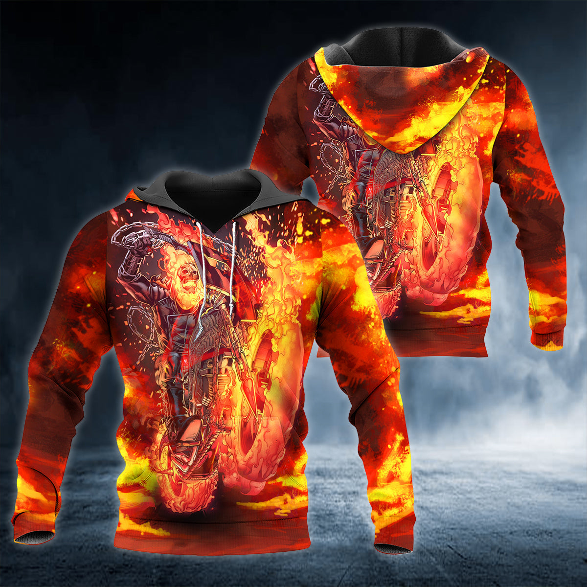 Lava Fire Ghost Rider Skull 3D All Over Printed Unisex Hoodie US Size