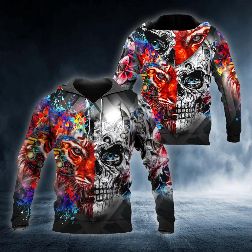 Face Lion Skull 3D All Over Printed US Unisex Size Hoodies