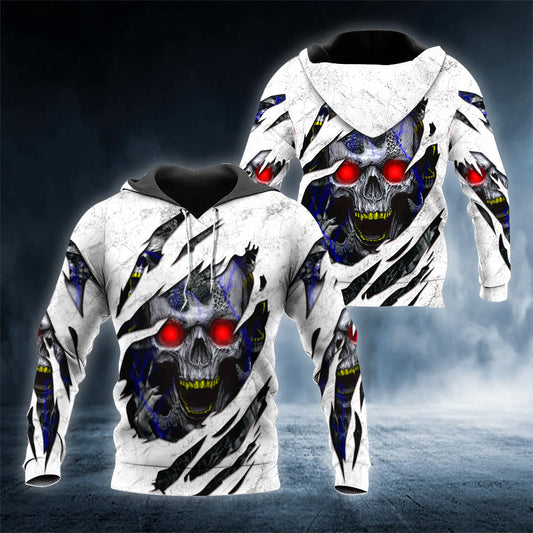 White Ghost Inside Skull 3D All Over Printed Unisex Hoodie US Size