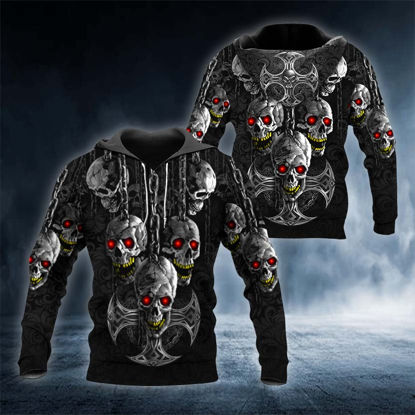 Black Chains Hanging Out Skull 3D All Over Printed Unisex Hoodie US Size