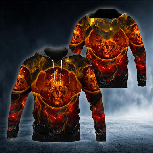 Fire Ghost Skull 3D All Over Printed US Unisex Size Hoodies