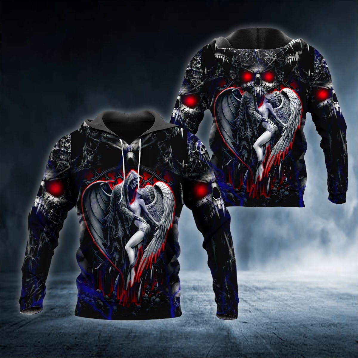 Couple Skull 3D All Over Printed US Unisex Size Hoodies