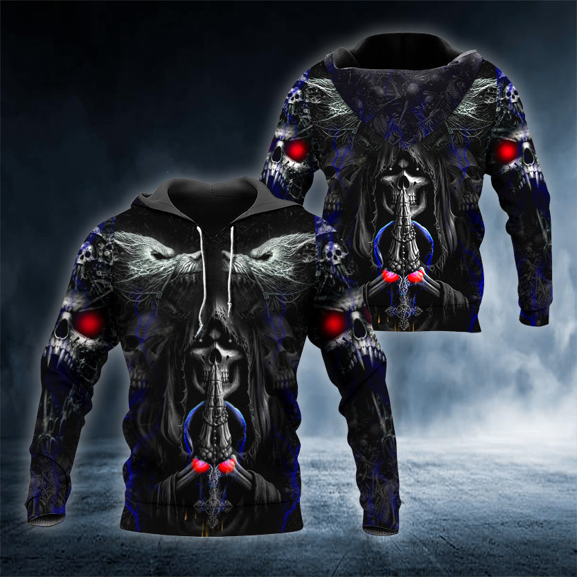 Werewolves Pray Death Skull 3D All Over Printed Unisex Hoodie US Size