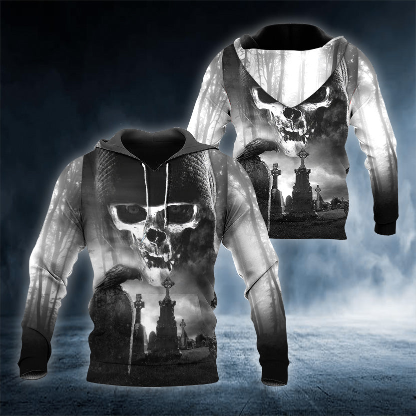 Black And White The Hunt Skull 3D All Over Printed Unisex Hoodie US Size