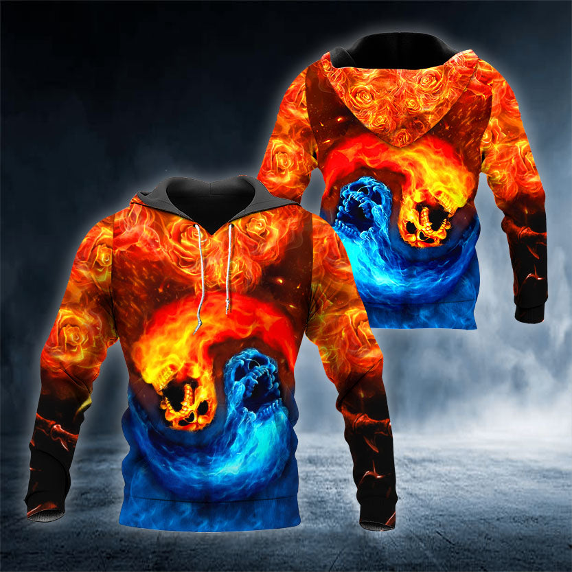 Magma Death Yinyang Skull 3D All Over Printed Unisex Hoodie US Size