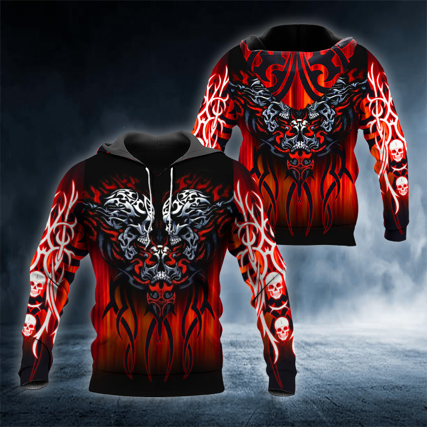 Double Heart Skull 3D All Over Printed Unisex Hoodie US Size