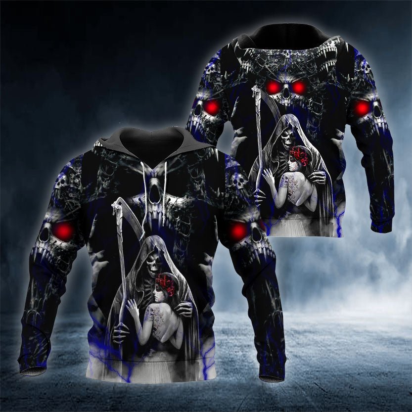 King Couple Skull 3D All Over Printed Unisex Hoodie US Size