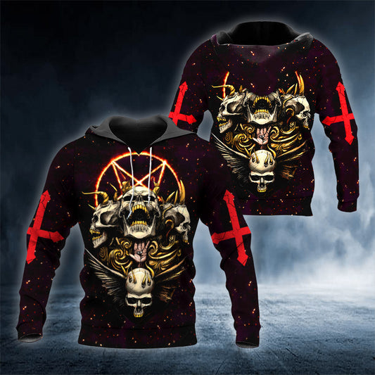 Terrifying Shield Skull 3D All Over Printed Unisex Hoodie US Size