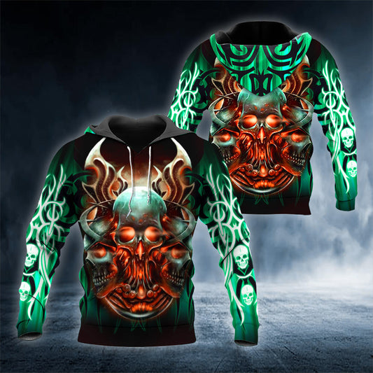 Knife n Green Skull 3D All Over Printed Unisex Hoodie US Size