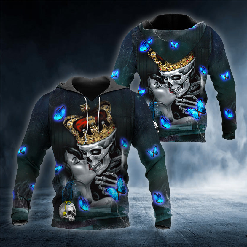 King And Queen Kissing Skull 3D All Over Printed Unisex Hoodie US Size