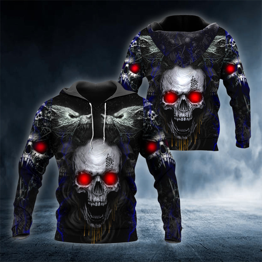 Werewolves Glowing Eyes Skull 3D All Over Printed Unisex Hoodie US Size