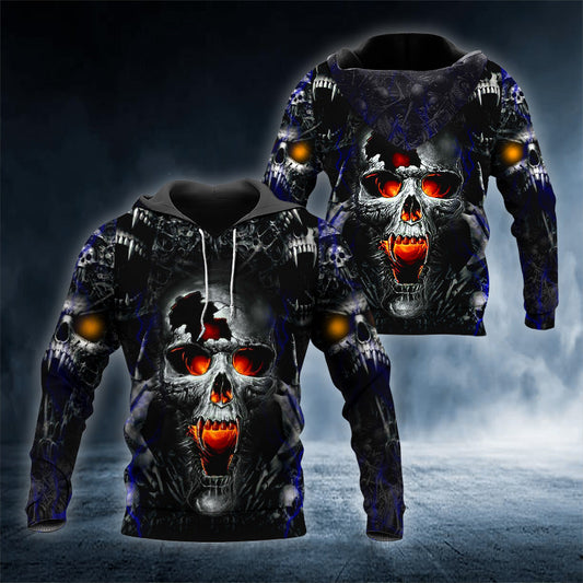 Fire Eyes Vampire Skull 3D All Over Printed Unisex Hoodie US Size