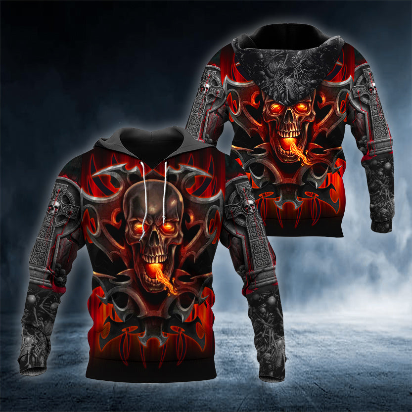 Armor Tattoos Fire Skull 3D All Over Printed Unisex Hoodie US Size