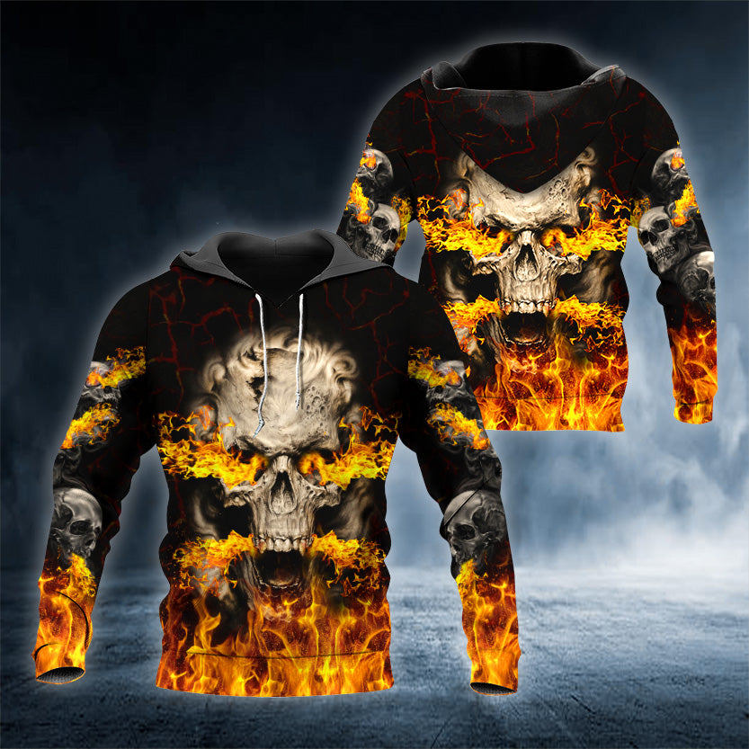 Blazing Football On Fires In Skull 3D All Over Printed Unisex Hoodie US Size