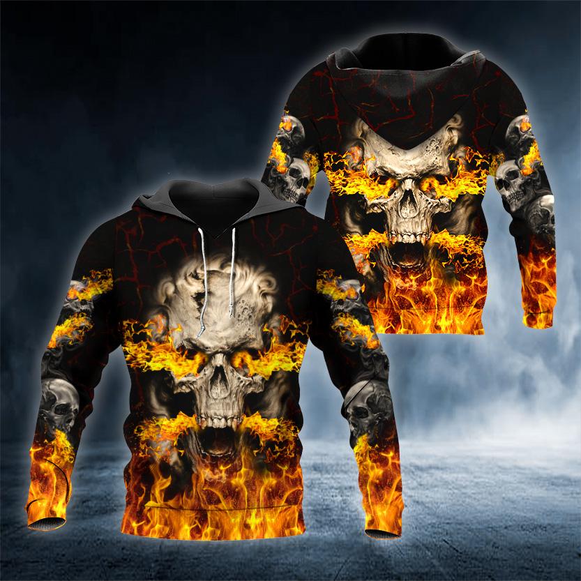 Fire Ghost Skull 3D All Over Printed US Unisex Size Hoodies