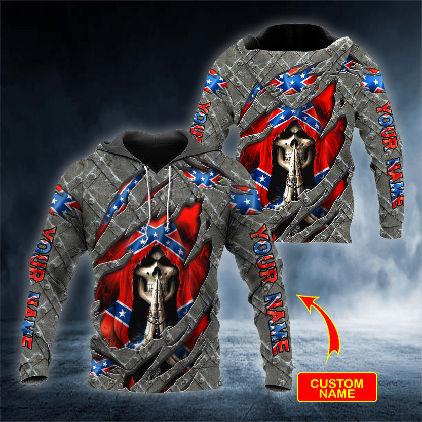 Praying Grim Reaper Patriotic Skull Personalized 3D All Over Printed Unisex Hoodie US Size