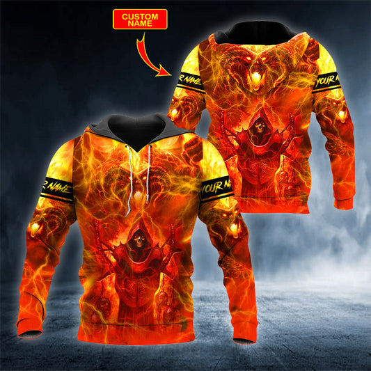 Baphomet Grim Reaper On Fire Skull Personalized 3D All Over Printed Unisex Hoodie US Size