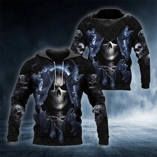 Shadow Bat Grim Reaper Skull 3D All Over Printed Unisex Hoodie US Size