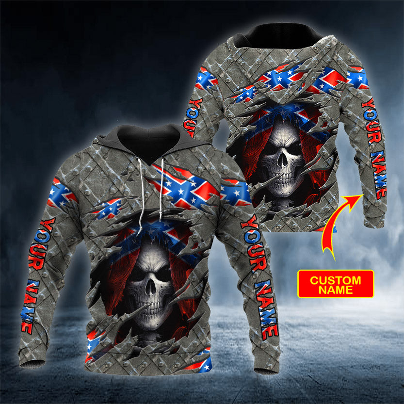 American Reaper Inside CSA Flag Skull Personalized 3D All Over Printed Unisex Hoodie US Size