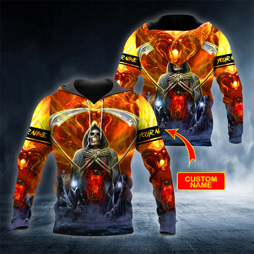 Grim Reaper On Fire Skull Personalized 3D All Over Printed Unisex Hoodie US Size