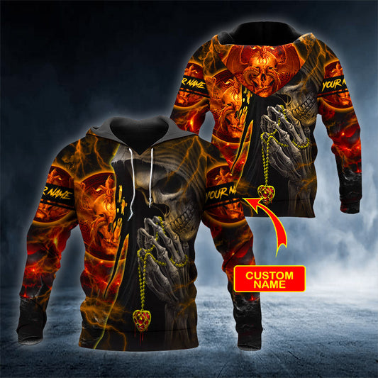 Forbidden Prayer Skull Personalized 3D All Over Printed Unisex Hoodie US Size