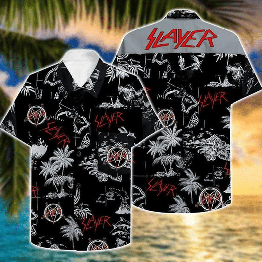 Slayer Band 1 Hawaiian Graphic Print Short Sleeve 