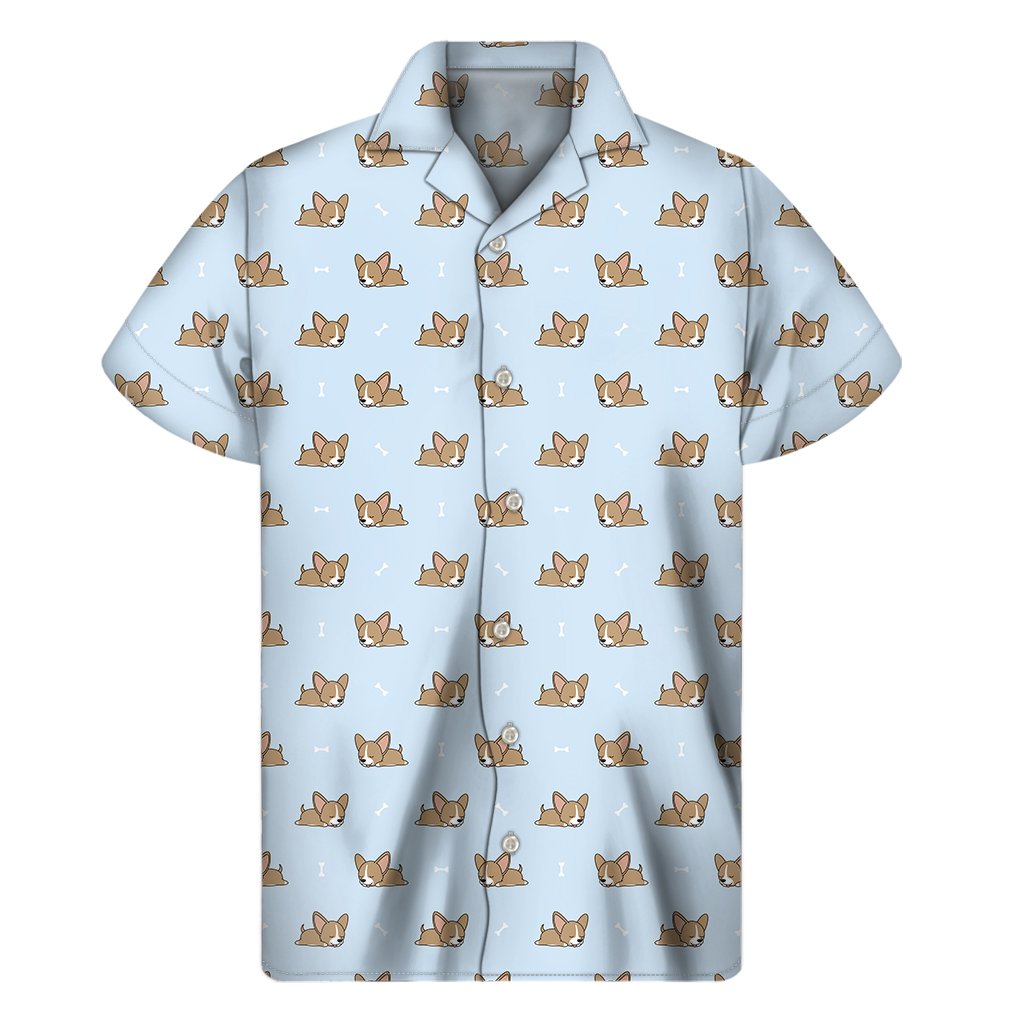 Sleeping Chihuahua Pattern Print Mens Short Sleeve Shirt Hawaiian