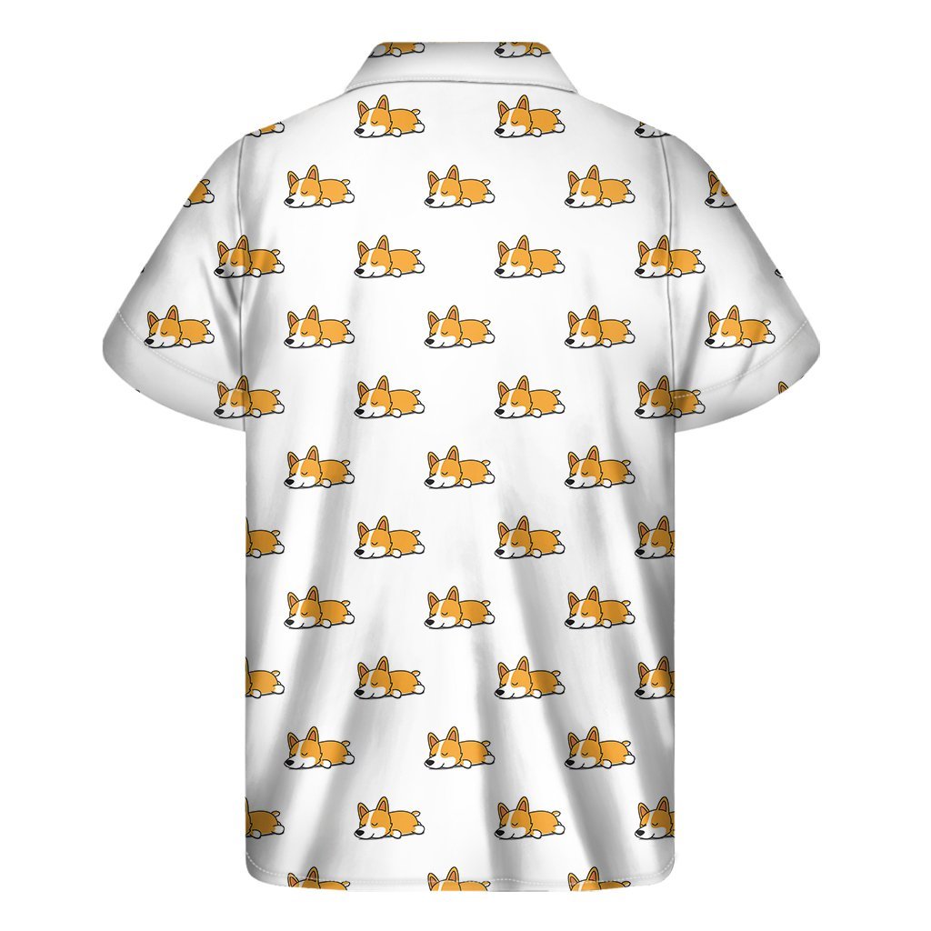 Sleeping Corgi Pattern Print Mens Short Sleeve Shirt Hawaiian