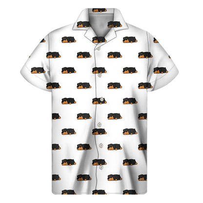 Sleeping Rottweiler Pattern Print Mens Short Sleeve Shirt Hawaiian