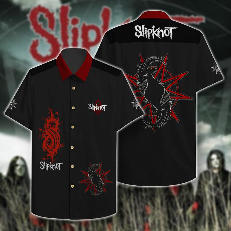 Slipknot Band Lover Gift, Slipknot Band Goat Logo Hawaiian Graphic Print Short Sleeve 