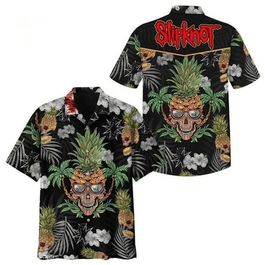 Slipknot Skull Pineapple Hawaiian Graphic Print Short Sleeve 