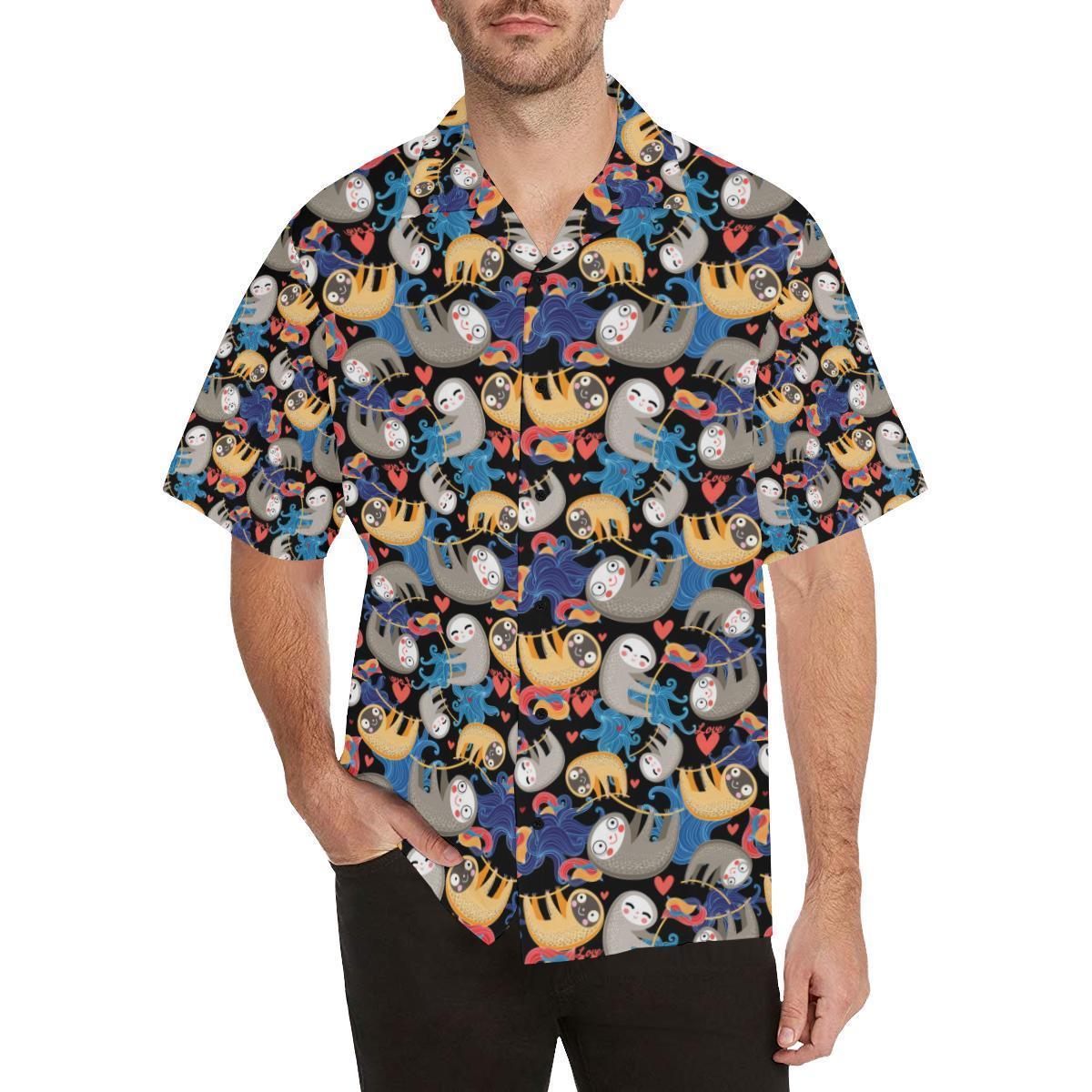 Sloth Cartoon Design Themed Print Hawaiian Shirt