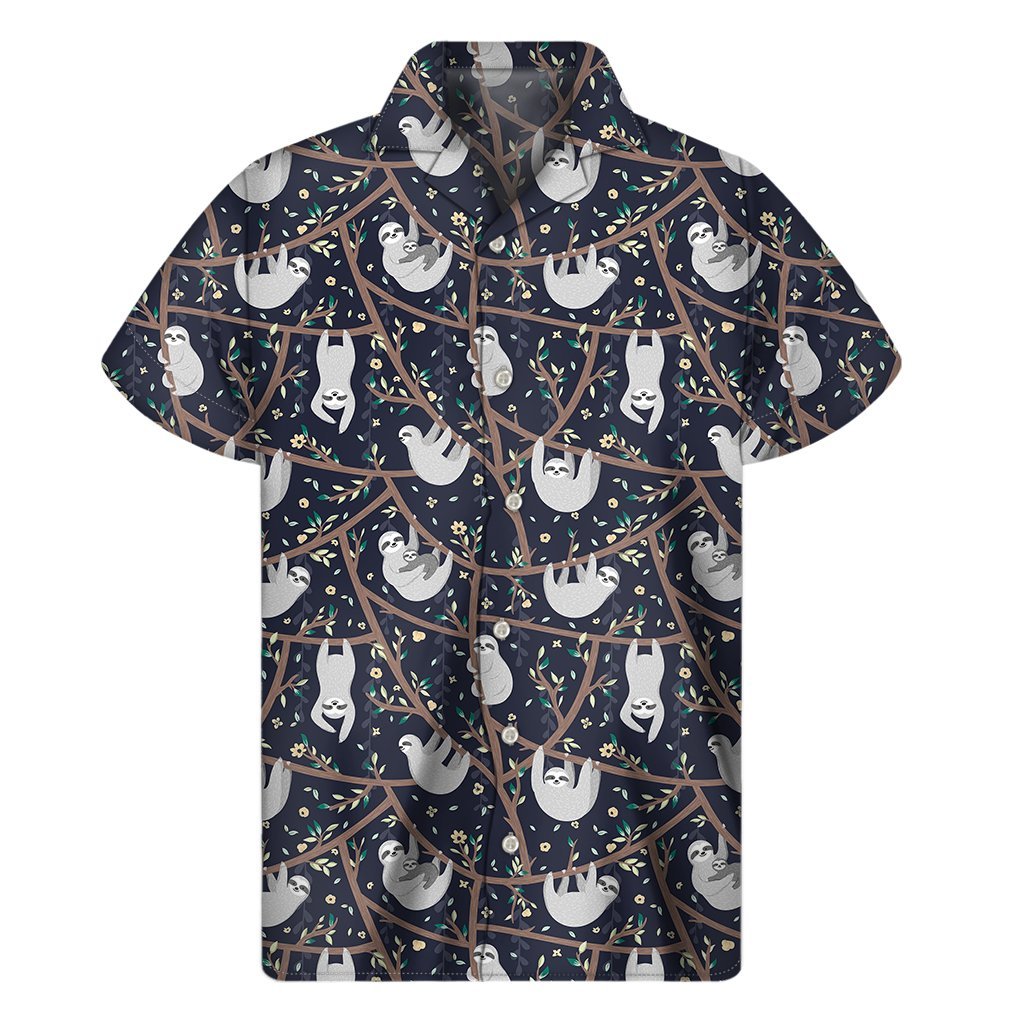 Sloth Family Pattern Print Mens Short Sleeve Shirt Hawaiian