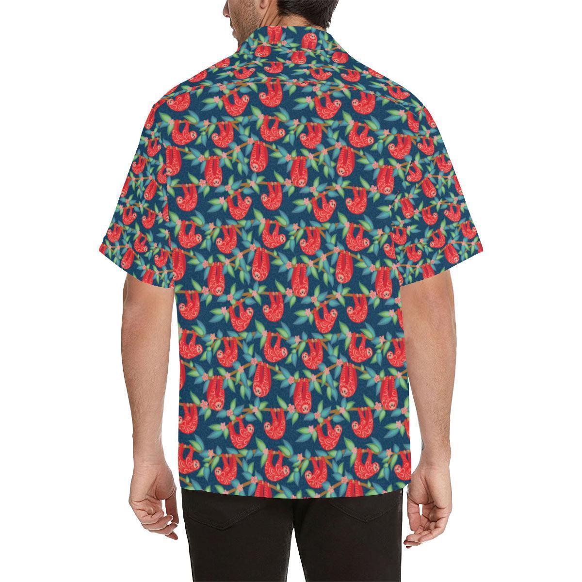 Sloth Red Design Themed Print Hawaiian Shirt