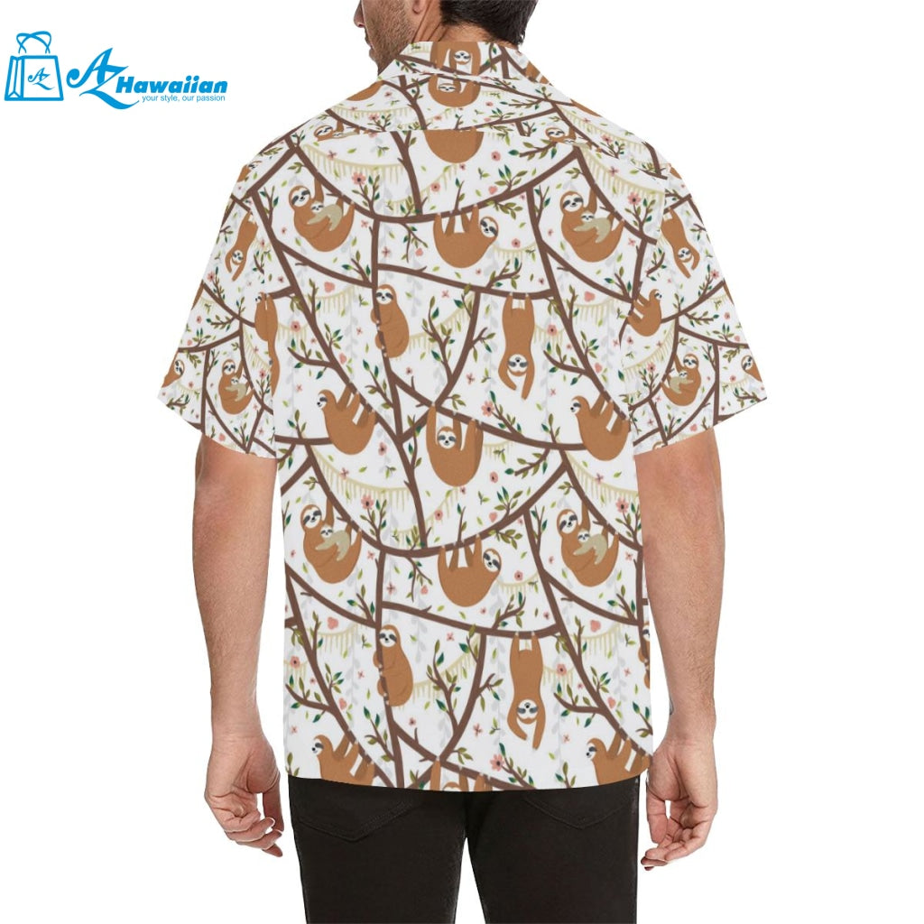 Sloths Hanging On The Tree Pattern Mens All Over Print Hawaiian Shirt