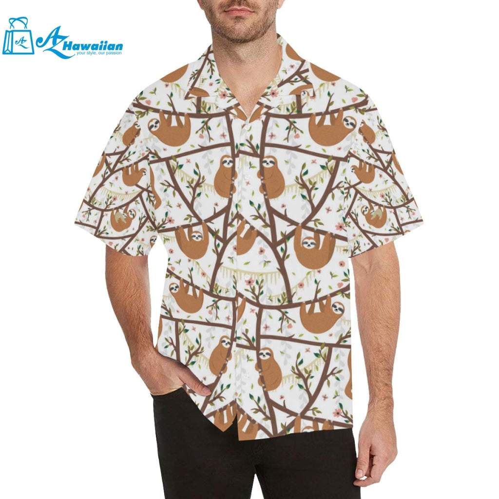 Sloths Hanging On The Tree Pattern Mens All Over Print Hawaiian Shirt