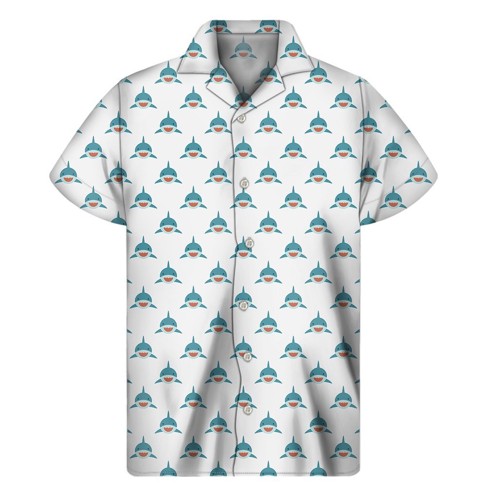 Smiley Shark Pattern Print Mens Short Sleeve Shirt Hawaiian